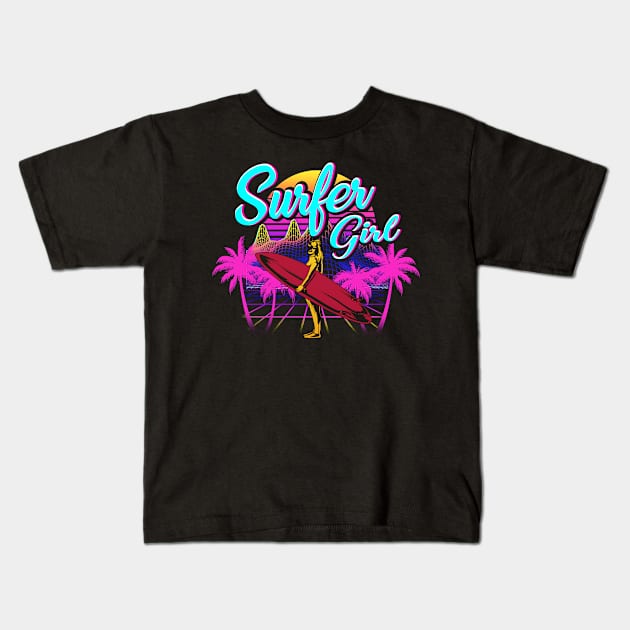 Surfer Girl Surfing Women Surfboard Gift Design Kids T-Shirt by Dr_Squirrel